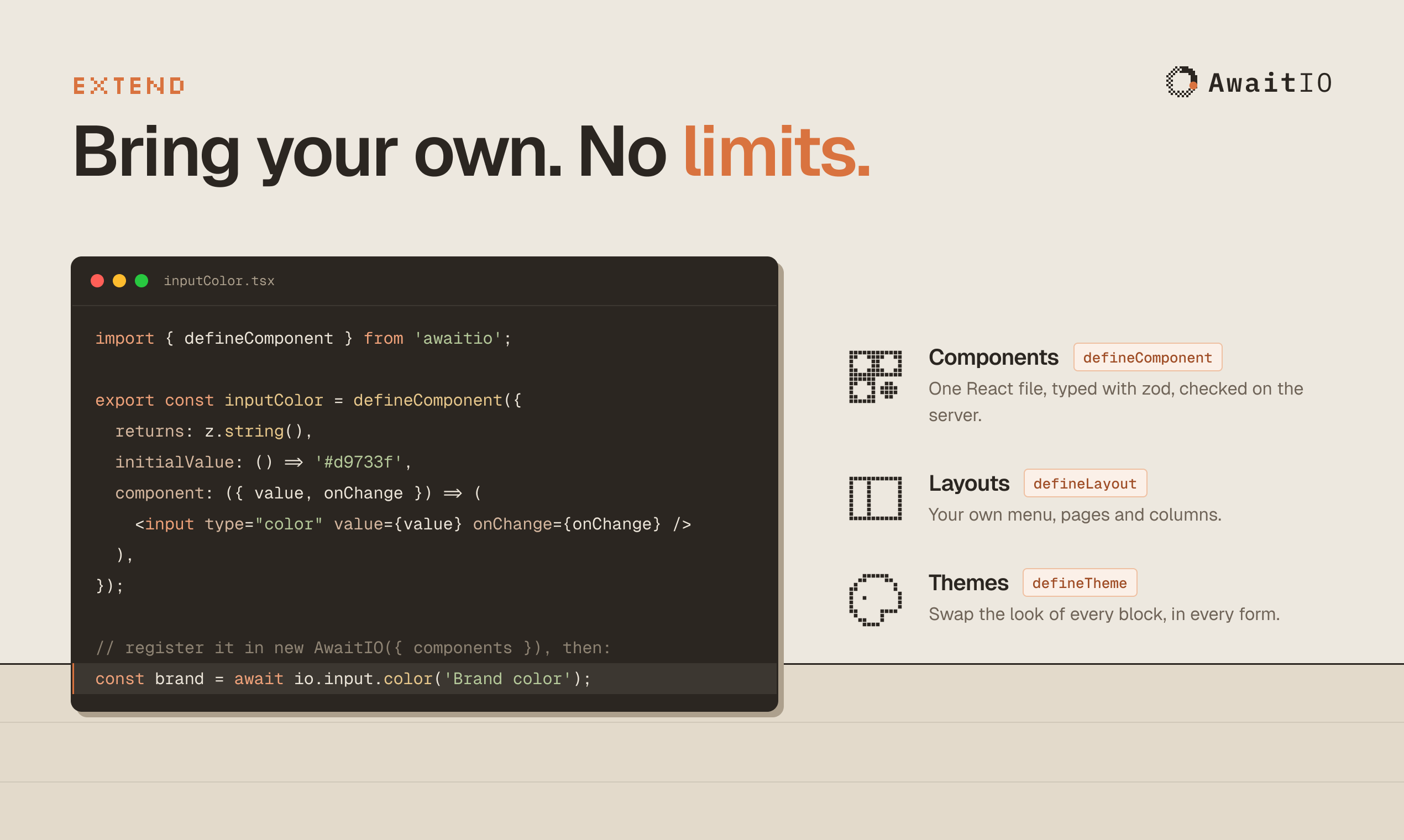 Extensibility: Bringing your own custom React components into AwaitIO