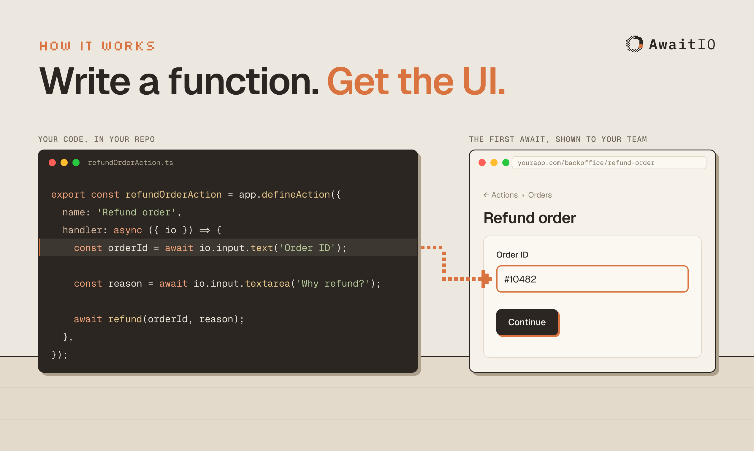 How it works: AwaitIO code execution paired with real-time UI rendering in the browser
