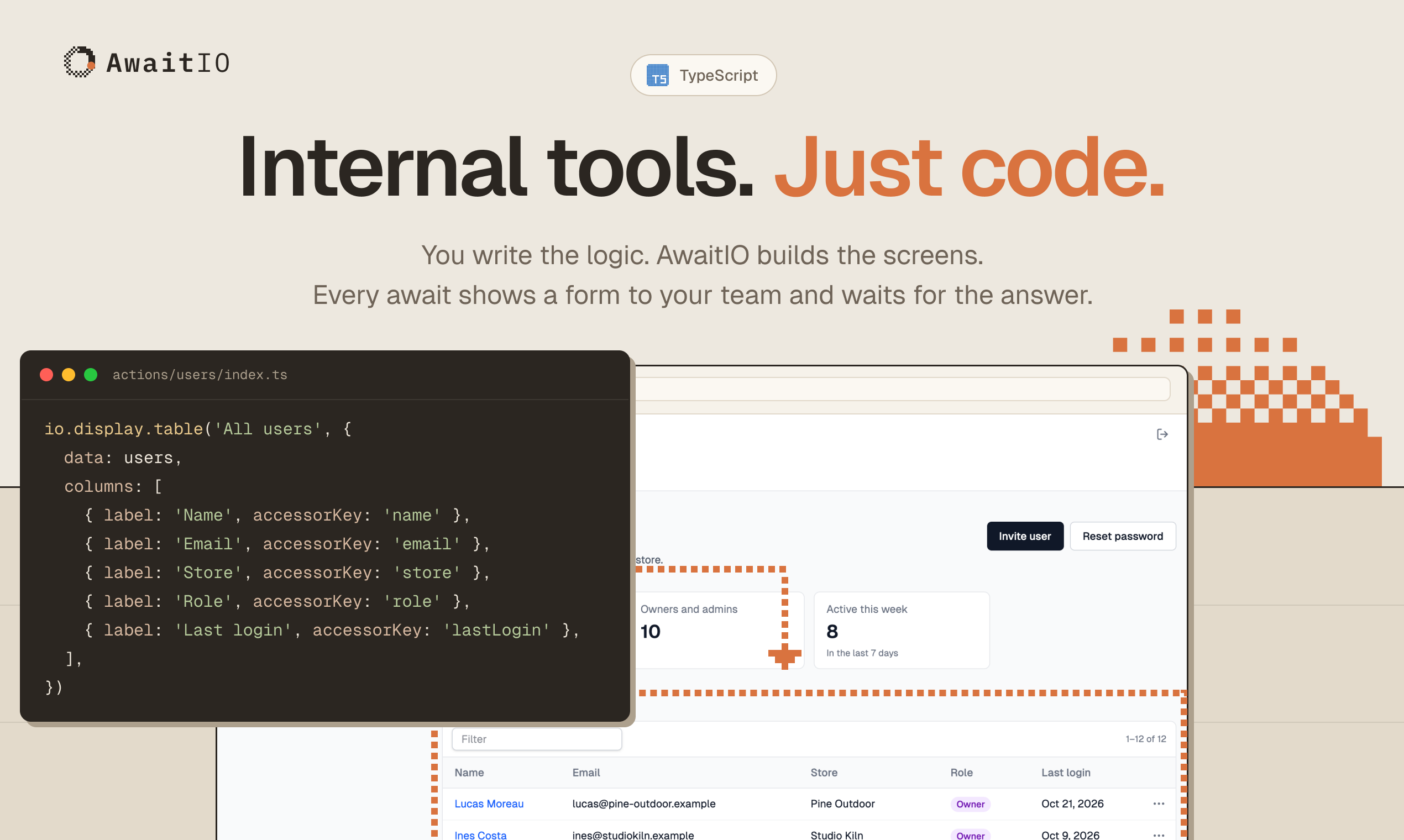 Internal tools with just code in AwaitIO