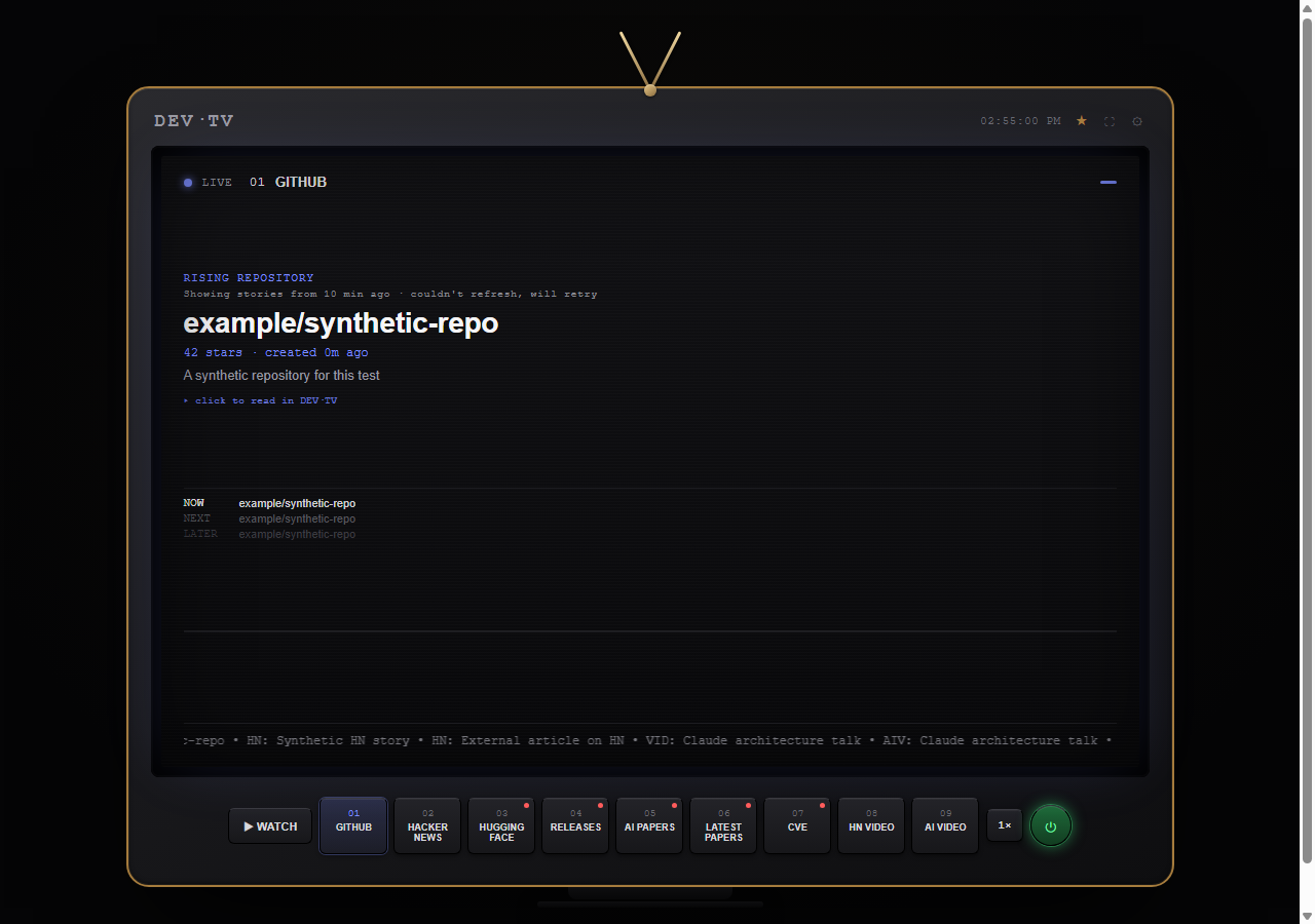 A cached synthetic GitHub story after its refresh received a rate-limit response.