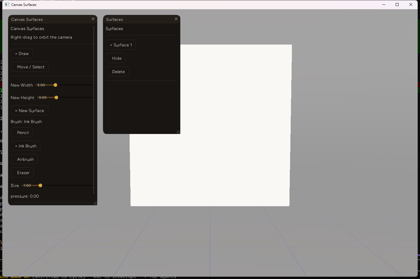 A flat off-white canvas surface floating above a gray ground-reference grid, lit by a gray gradient sky instead of pure black