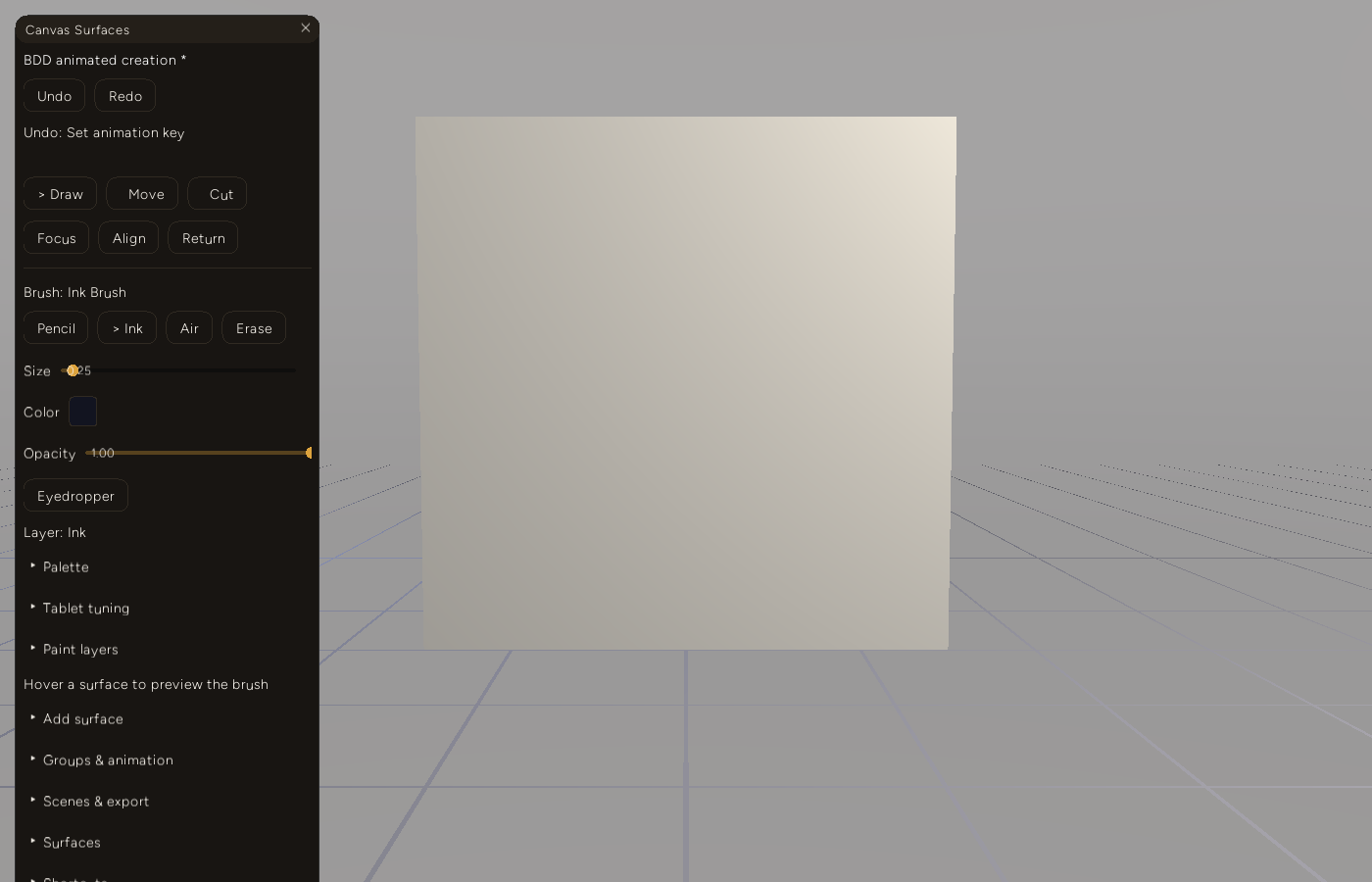 The same plane surface back at its flat, upright editing pose after Return to editing pose was clicked