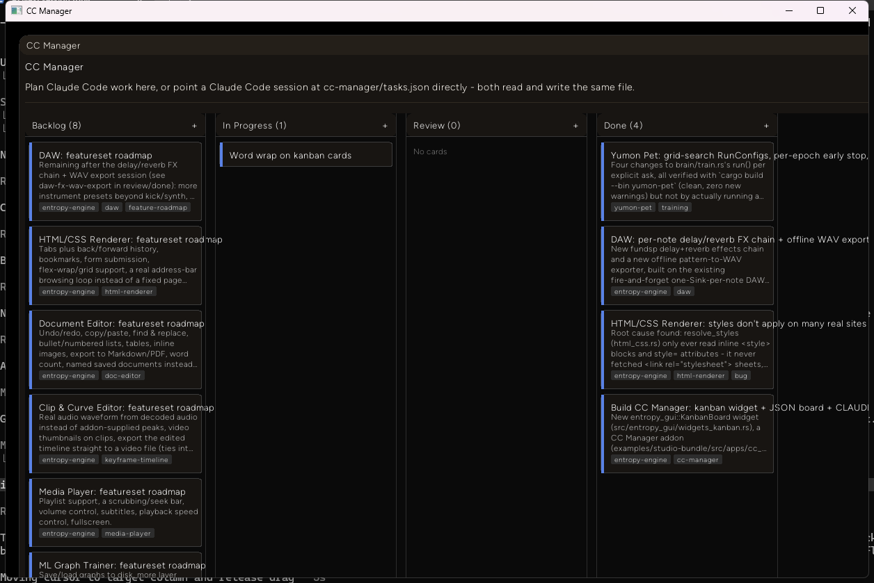Backlog now shows eight cards and In Progress shows one, containing the card that was just dragged over