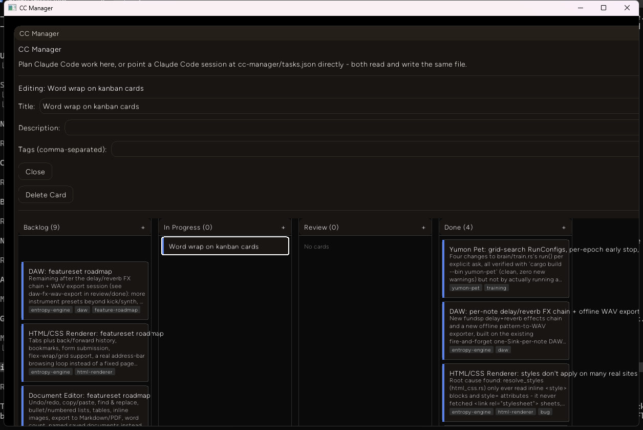 A ghost copy of the dragged card, outlined in white, floating over the In Progress column, which is currently empty