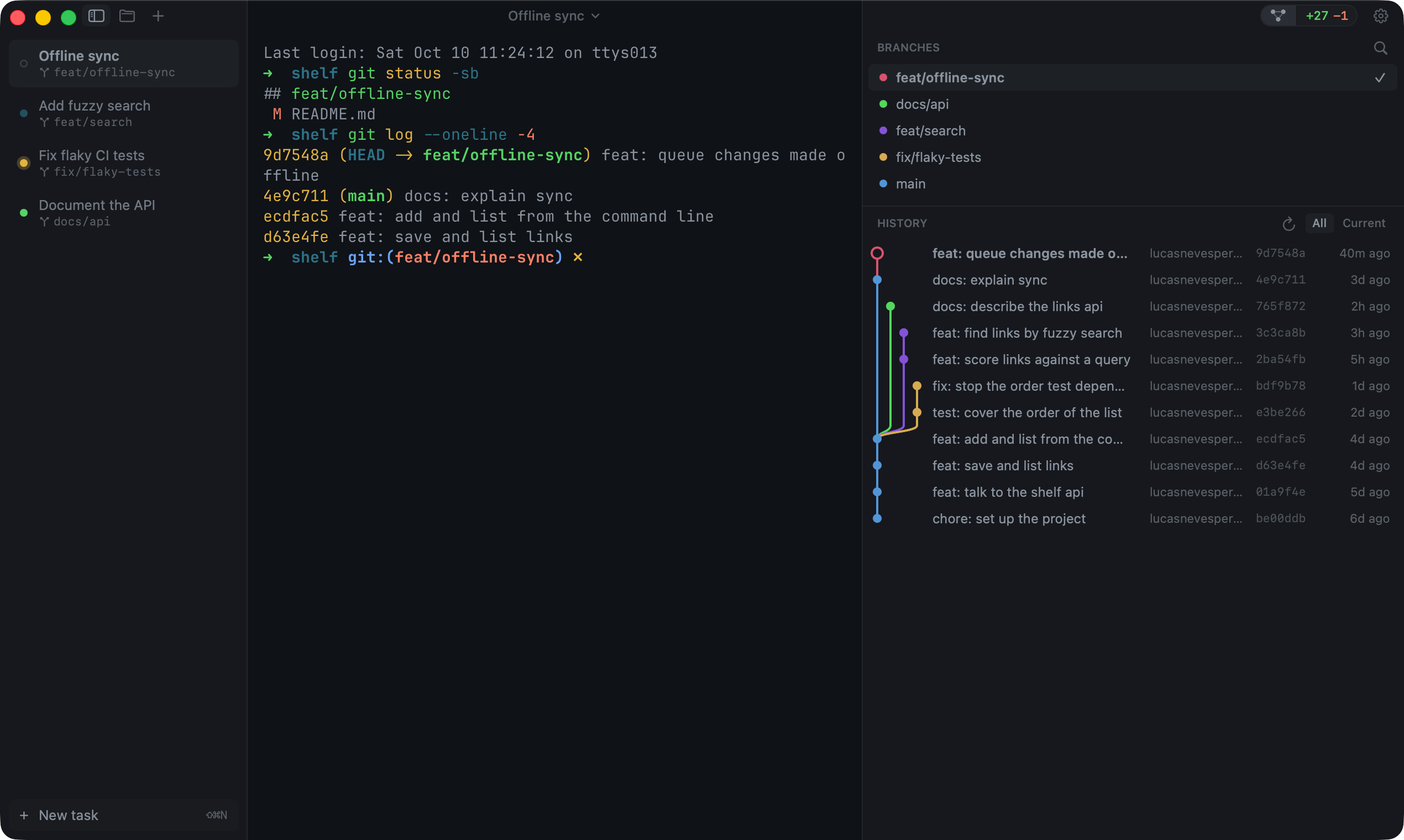 Farol interactive Git graph visualizer showing branch relationships and commit topology