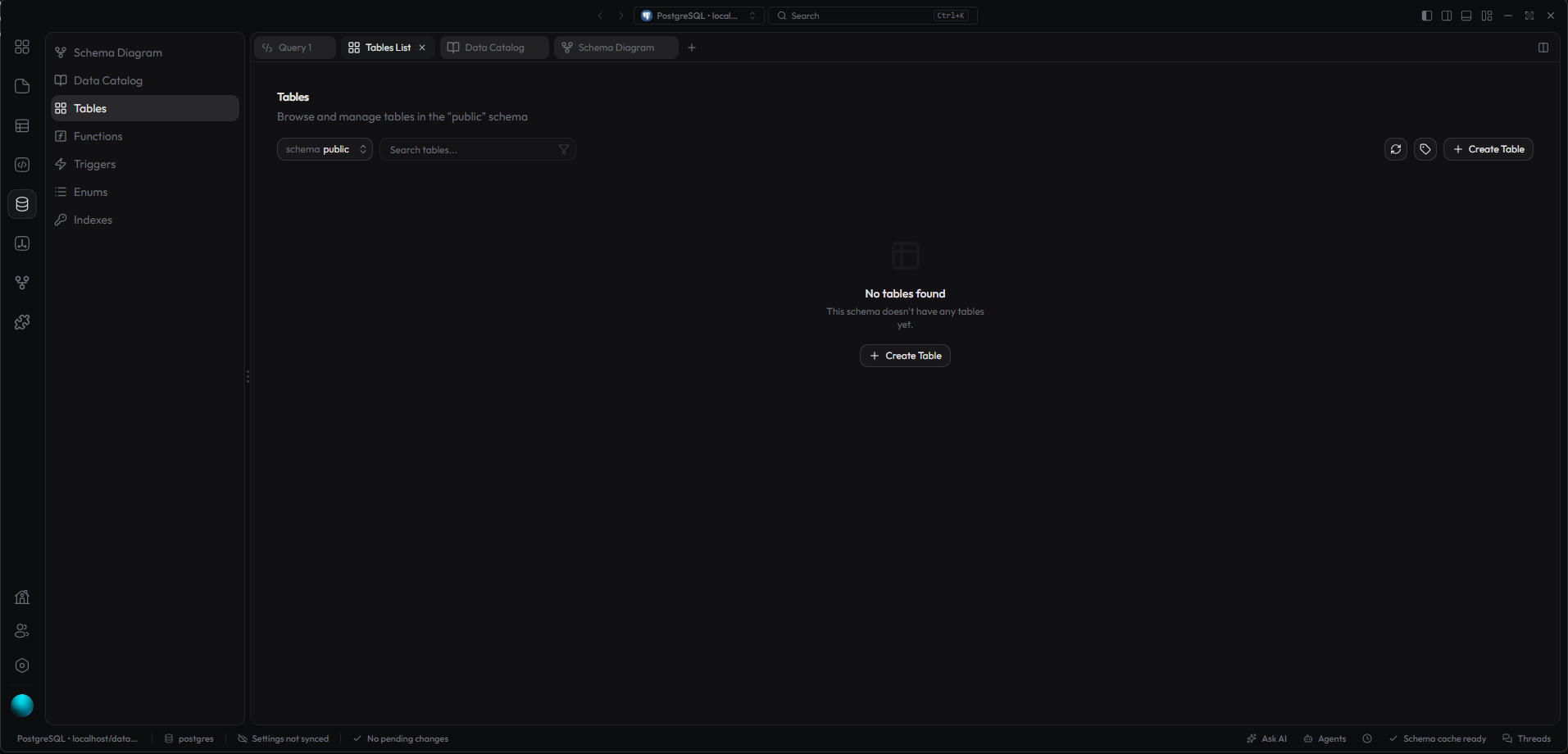 RexaDB database tables explorer and active workspace schema browser